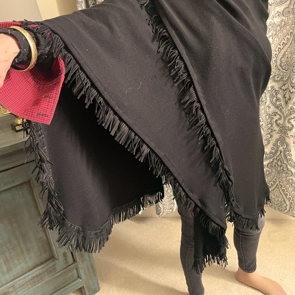 Chic Black Fringe Wrap with Red Accent